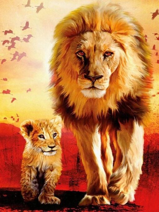 Diamond Painting Kleiner Löwe folgt großem Löwen