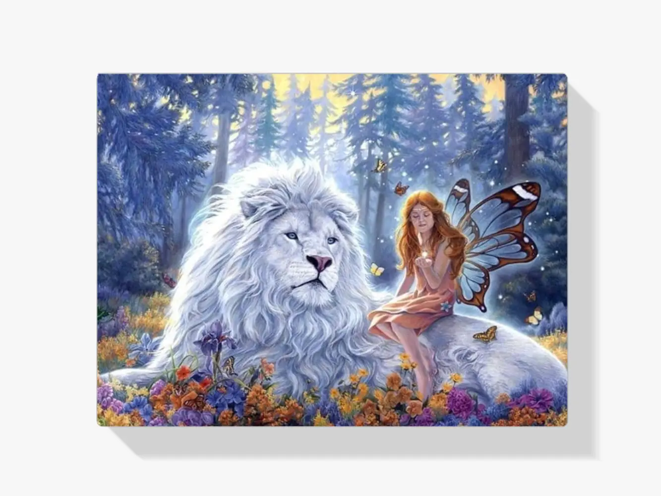 Diamond Painting Großer weißer Löwe mit Elf