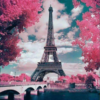 Diamond Painting Paris mit rosa bäumen