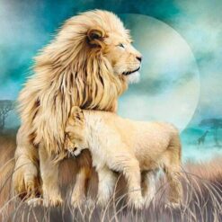 Diamond Painting Zwei Löwen auf dem Mond