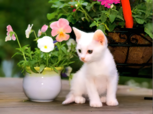 Diamond Painting Weiße Katze mit Blumen in Vase