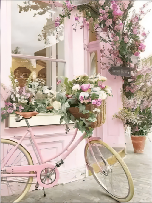 Diamond Painting Blumen auf dem Fahrrad