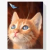 Diamond Painting Braune Katze mit blauem Schmetterling