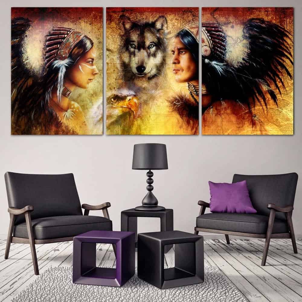 Diamond Painting Indianer - Wolf 3 Panels