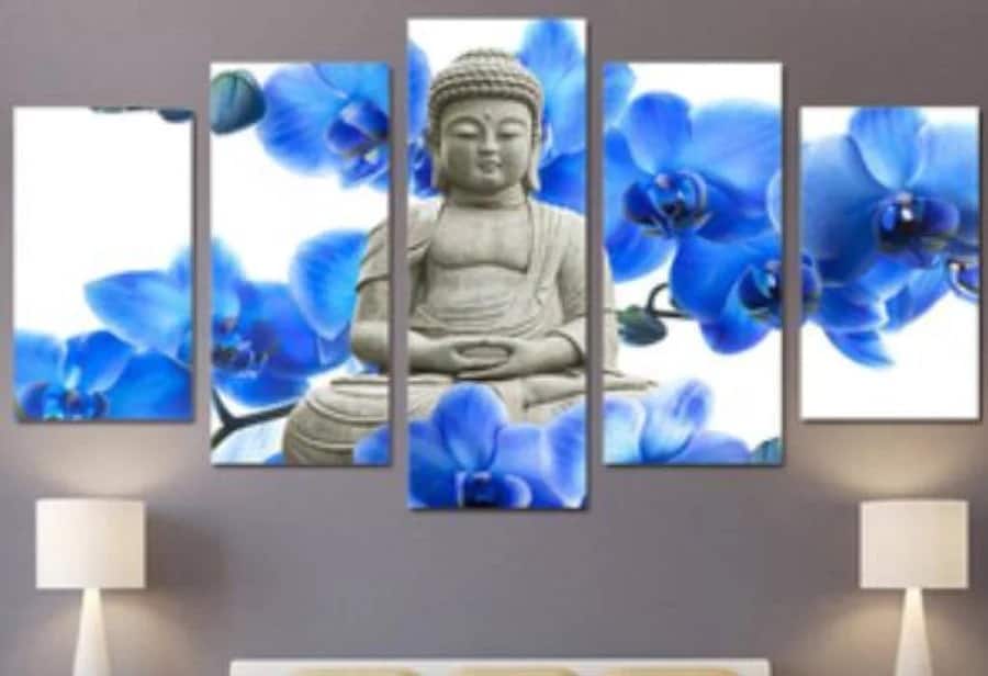 Diamond Painting Buddha statue blaue Blume