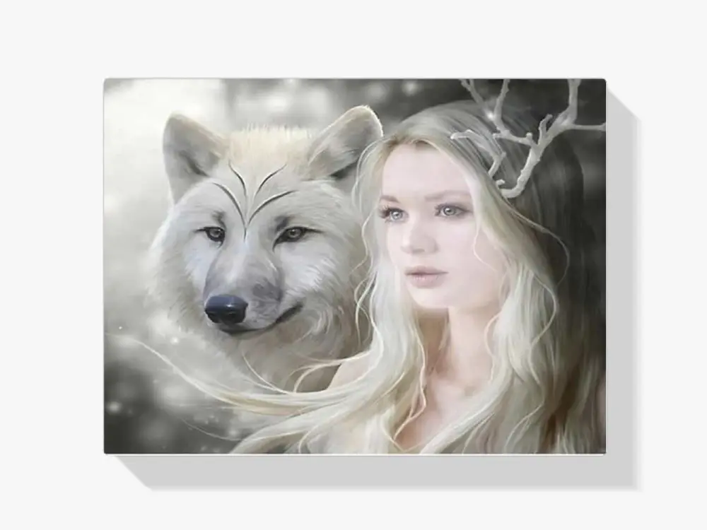 Diamond Painting Frau und Wolf