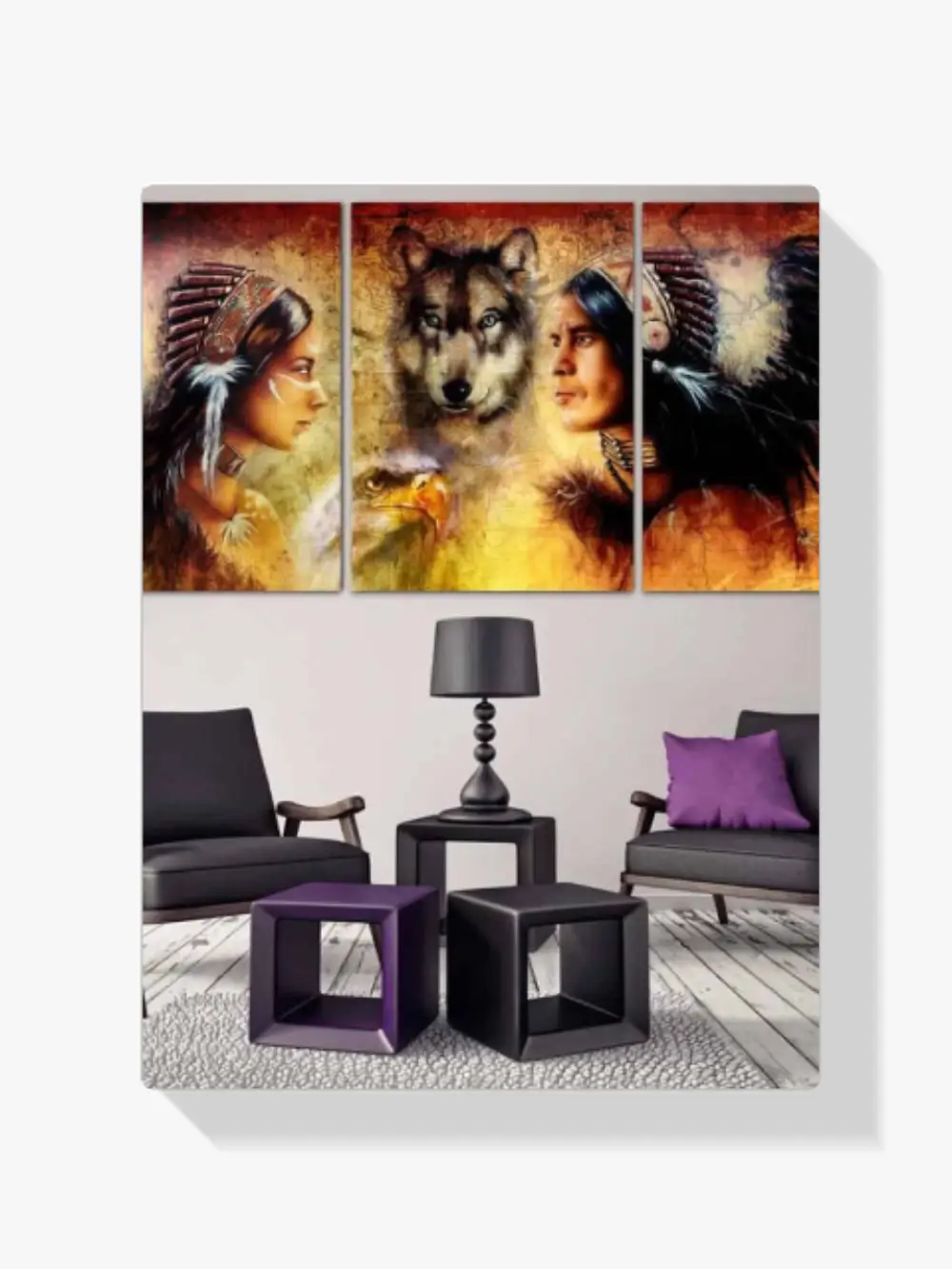 Diamond Painting Indianer – Wolf 3 Panels