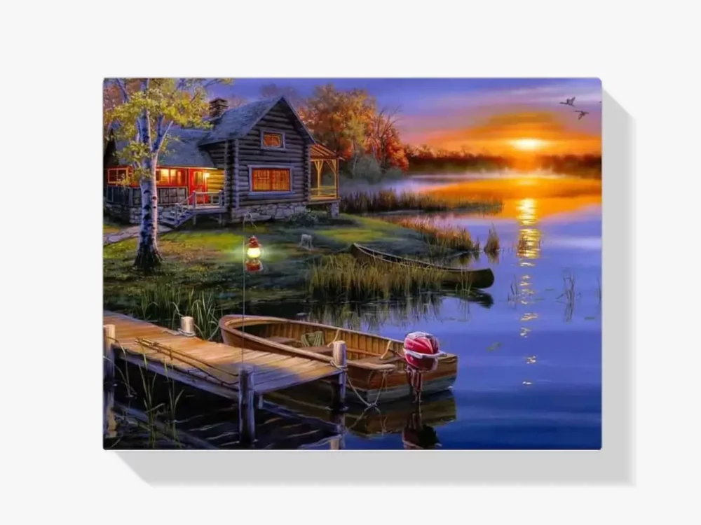 5D Diamond Painting Boot am Haus am See