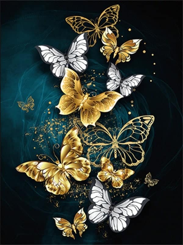 5D Diamond Painting Weiße und goldene Schmetterlinge – SEOS Shop ®