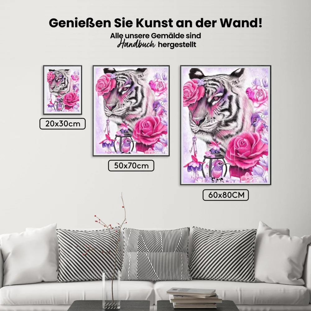 5D Diamond Painting Tiger und rosa Rose