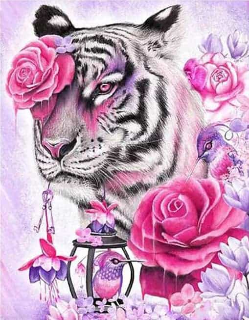 5D Diamond Painting Tiger und rosa Rose – SEOS Shop ®