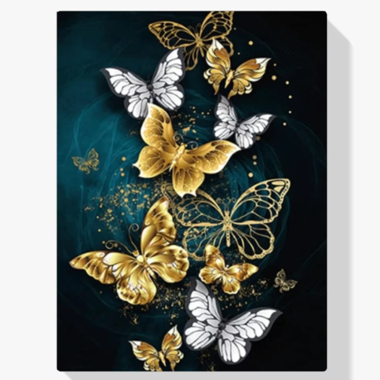 5D Diamond Painting Weiße und goldene Schmetterlinge