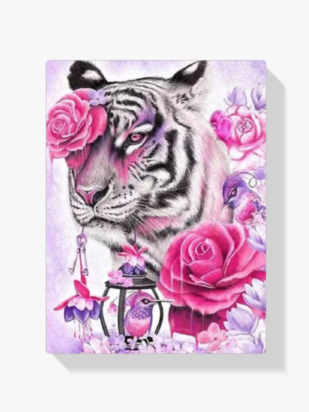 5D Diamond Painting Tiger und rosa Rose