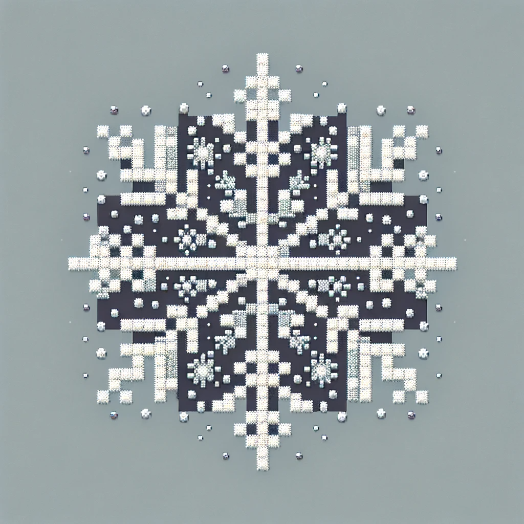 DALL·E 2023 12 25 08.16.19 Simple winter themed pattern with a snowflake design using 1.5mm by 1.5mm square diamond painting beads on a grey background. The pattern should be e
