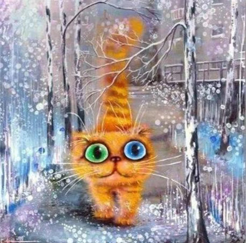 Katze in Bewegung im Schnee Diamond Painting