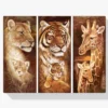 Löwe - Tiger - Giraffe | 3 Teile Diamond Painting