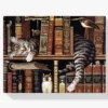 Schlafende Katze im Bücherregal Diamond Painting