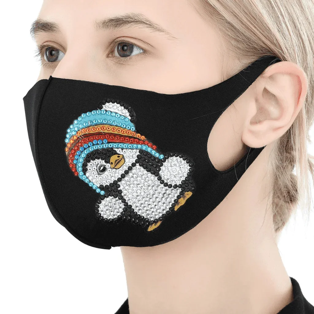 DIY-Maske Pinguin mit Mütze Diamond Painting