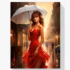 Dame im roten Kleid - Regen Diamond Painting