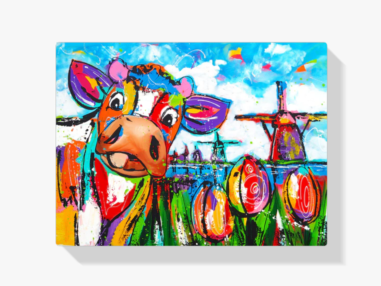 Fröhliche Malerei - Kuh mit Mühle Diamond Painting