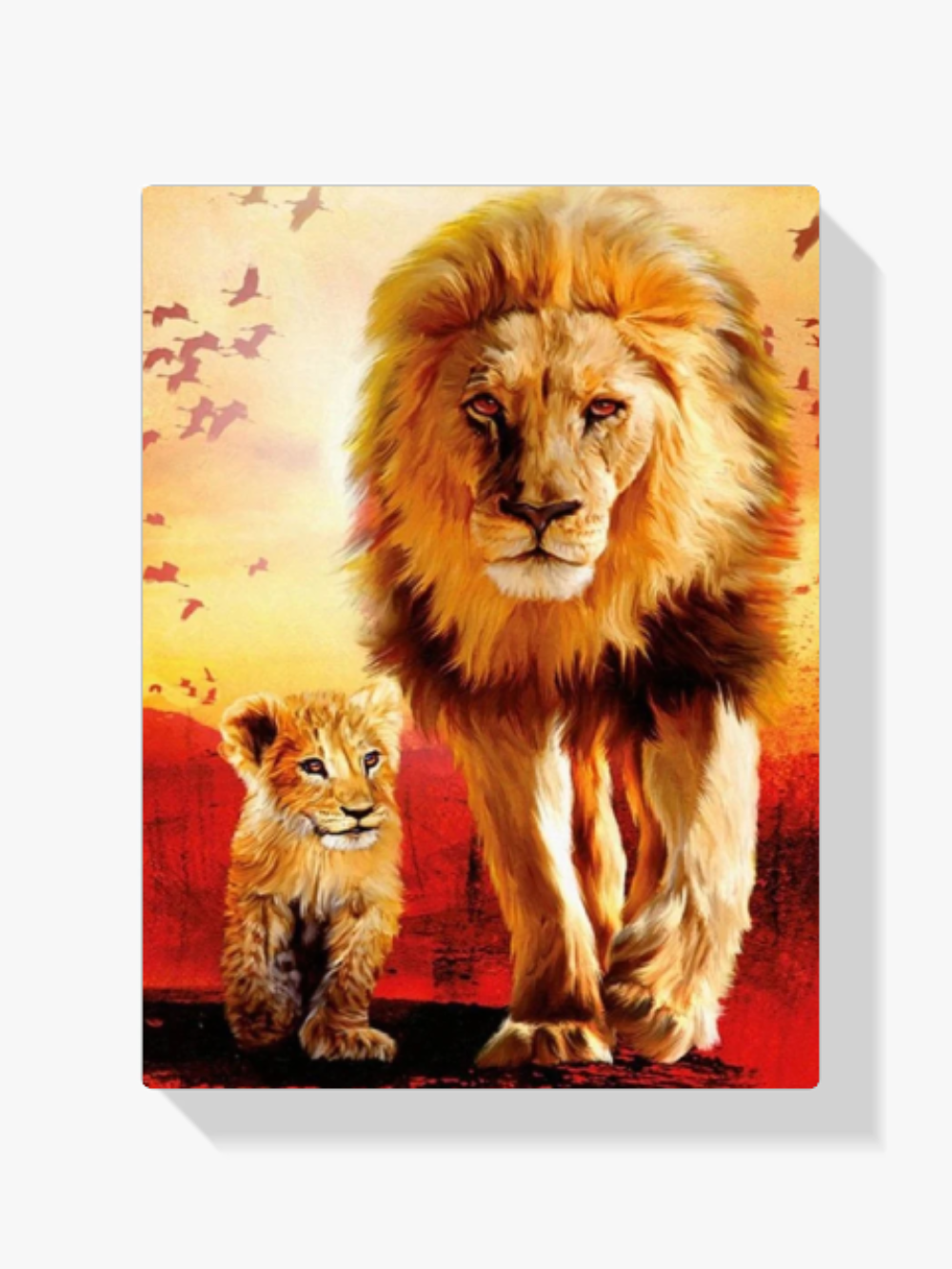 Kleiner Löwe folgt großem Löwen Diamond Painting