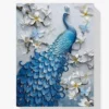Pfau Blau mit Blumen | Großformat Diamond Painting