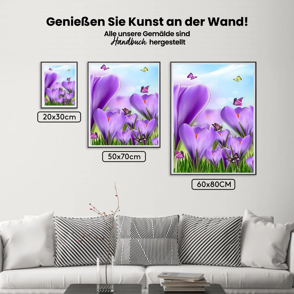 Violette Blumen Schmetterlinge _ Großformat Diamond Painting