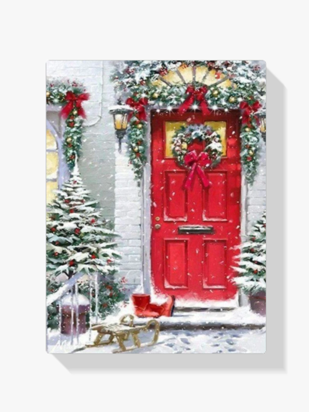 Weihnachten Schnee Rote Tür Diamond Painting
